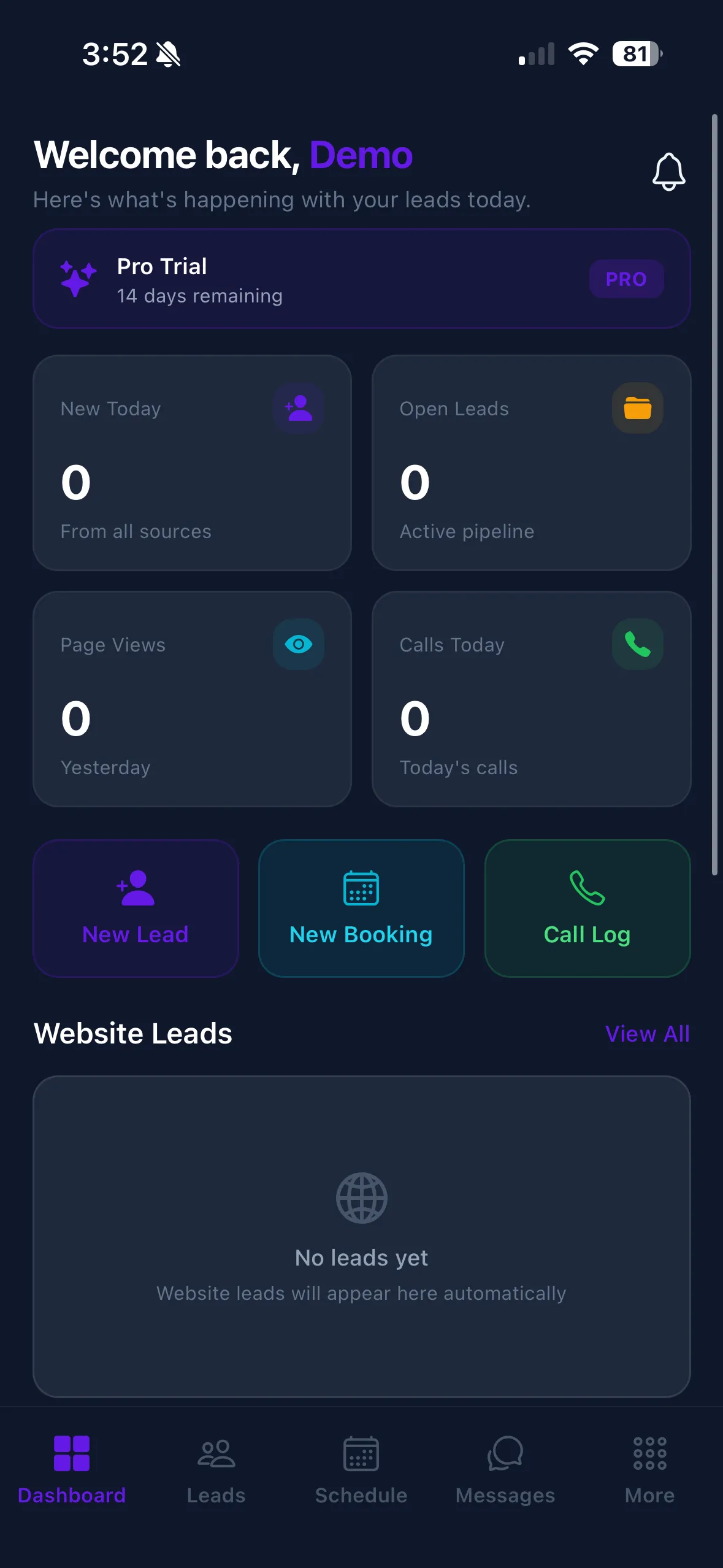 Savo Group mobile app - lead management dashboard