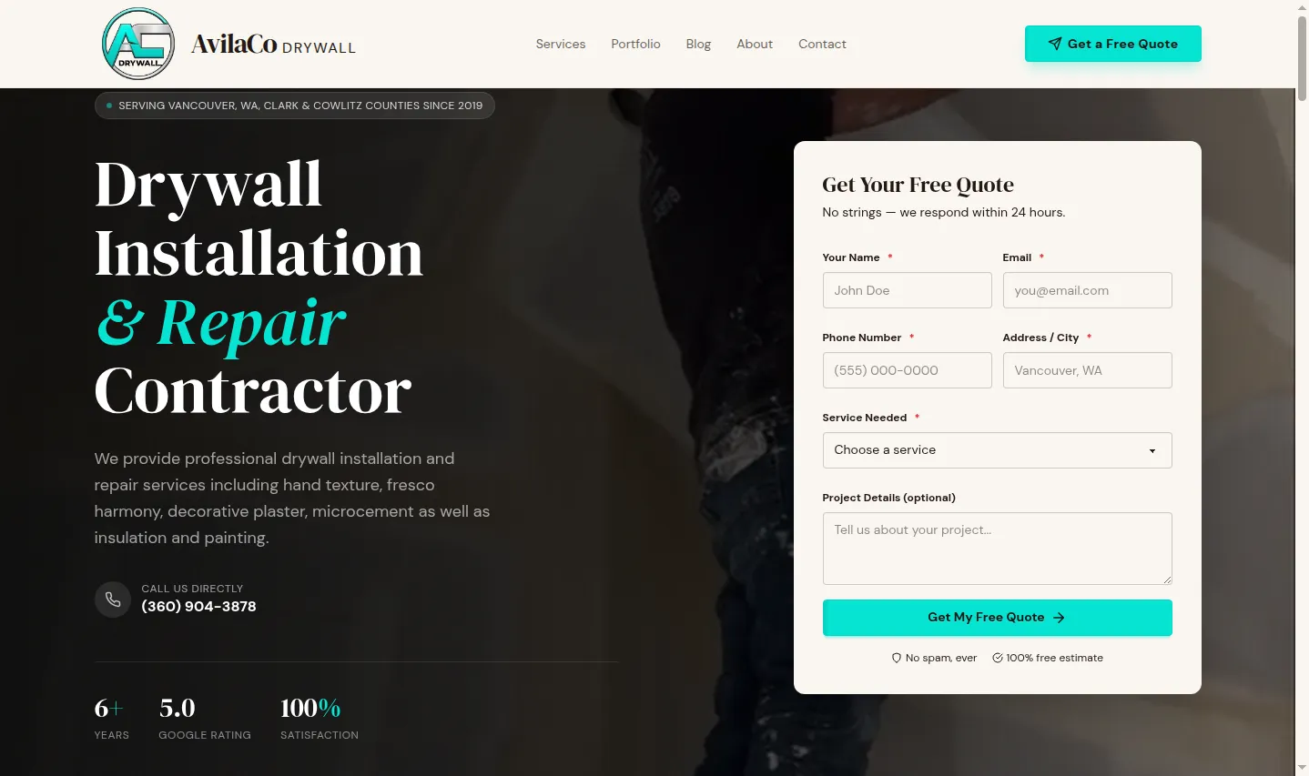 AvilaCo Drywall custom website design by Savo Group