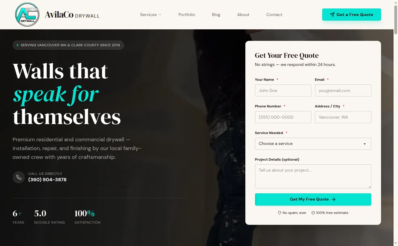 AvilaCo Drywall website by Savo Group