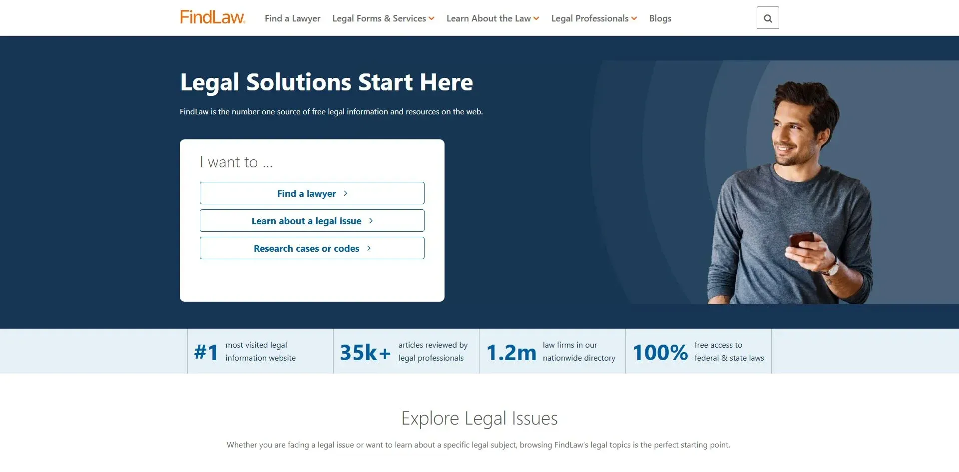 FindLaw by Thomson Reuters homepage, enterprise SEO client