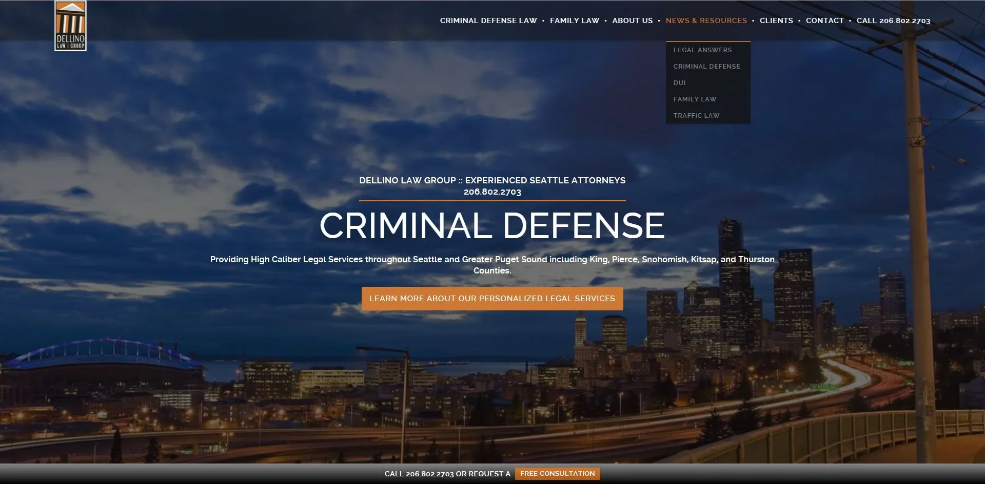 Dellino Law website screenshot